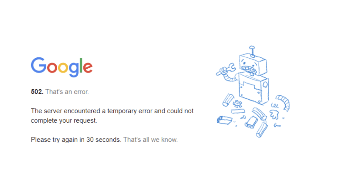 Google 502 Error Page