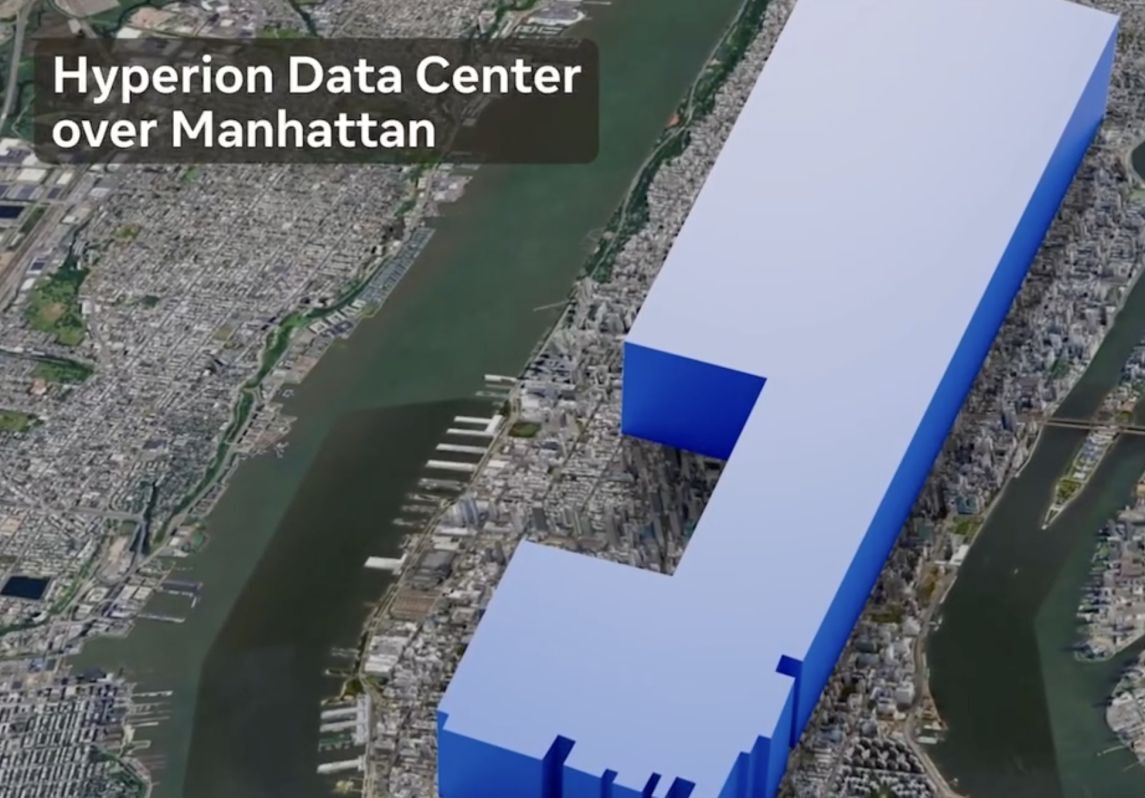 Meta: Hyperion-Rechenzentrum und Größenvergleich mit Manhattan